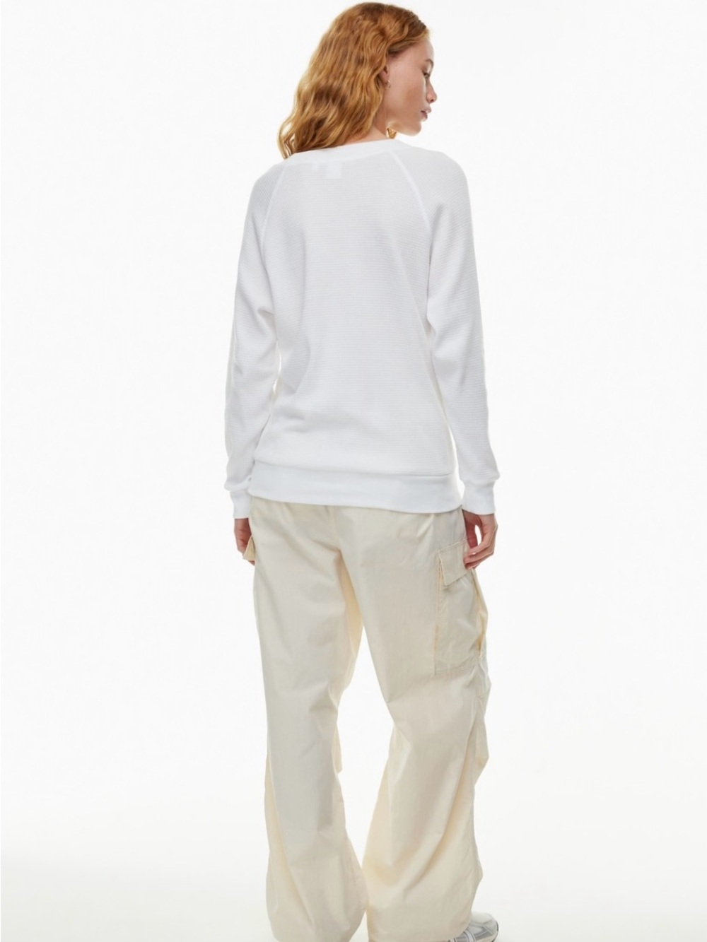 Aritzia TNA Ivory White Boyfriend Waffle Raglan Long Sleeve Relaxed Pullover - Picture 3 of 13
